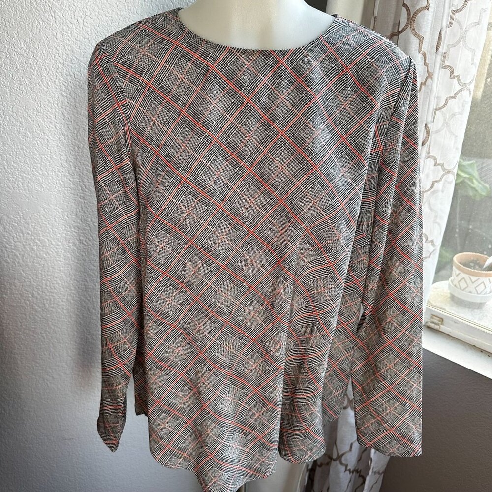 Dalia Womens Plaid Long Sleeve Blouse Size M Black/White/Red